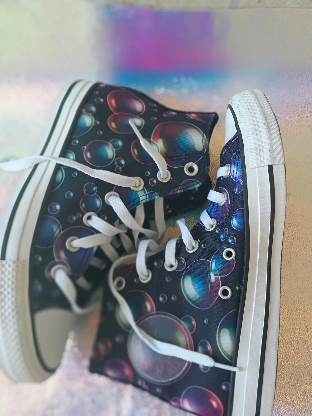Converse Kids High-Top Sneakers in Black with Purple and Blue Bubble Print